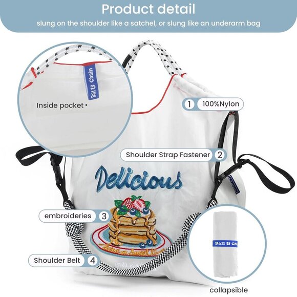 Embroidery Tote Bag Nylon Small Multiple Uses Stylish Lightweight - Picture 5 of 6